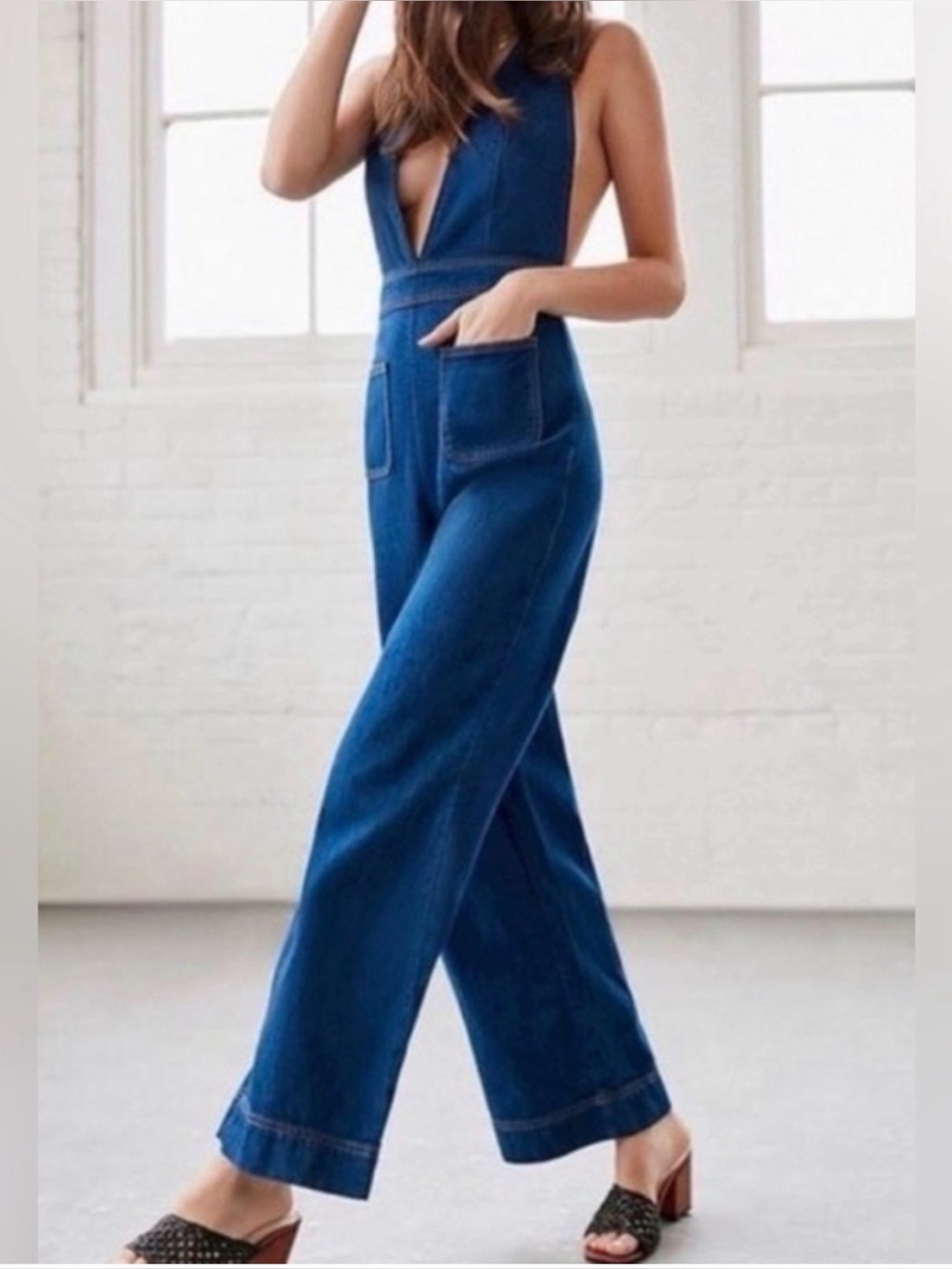 BDG Urban Outfitters Eleanor Plunging Denim Jumpsuit